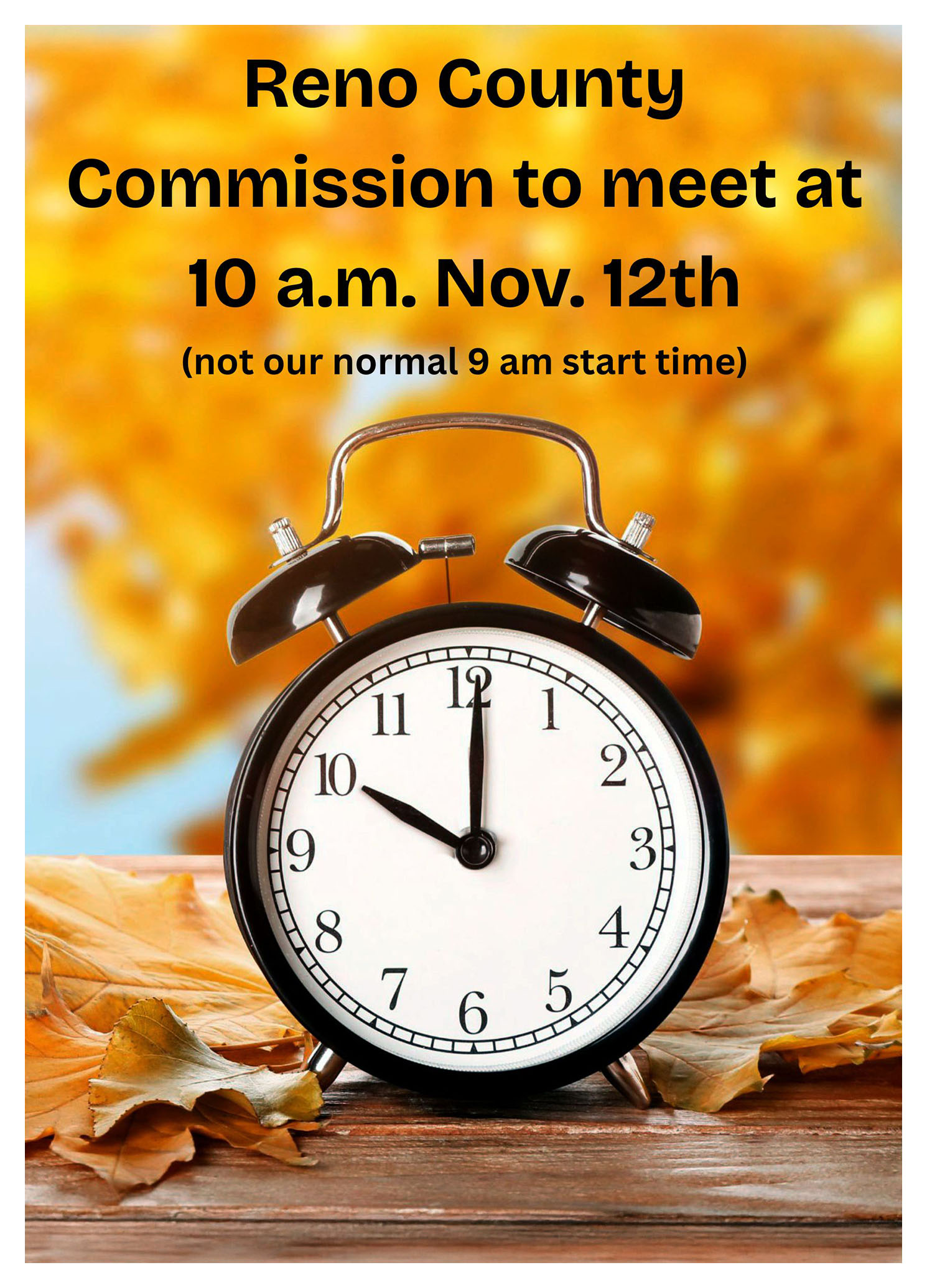 *Alert - Reno County Commission will meet at 10 a.m. Nov. 12th, not 9 a.m. - News Image